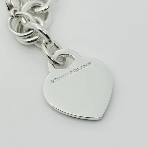Large Please Return to Tiffany Black Color Splash Enamel Heart Tag Bracelet - Picture 5 of 8